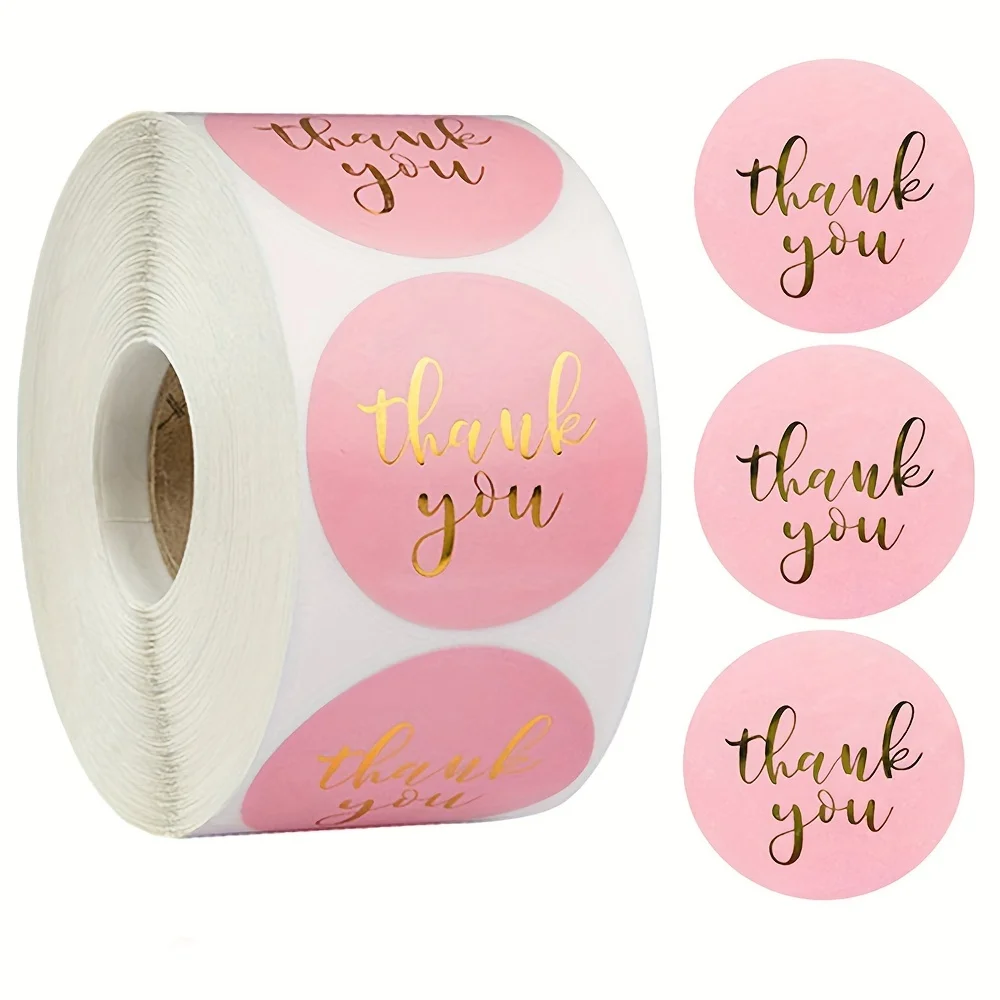 50-500pcs Pink Thank You Stickers - 2.5cm Round Seal Labels for Envelopes, Gift Wrapping & Crafts