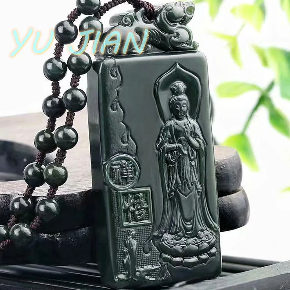 

Новый нефритовый бренд, натуральный нефрит Hetian, стоящий лотос Гуаньинь, визит, дзен, просветление, жадеитовый кулон с цепочкой, ожерелье, ювелирные изделия