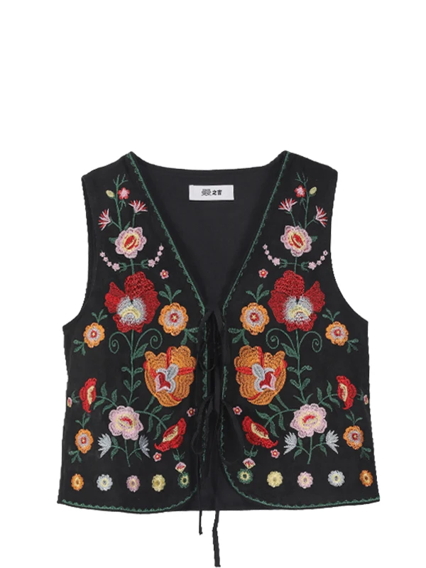 

Retro Ethnic Sle Embroidered Design Svel Vest Summer 2025 Floral Print V-Ne Women's Faion Tank Top Manmanziji
