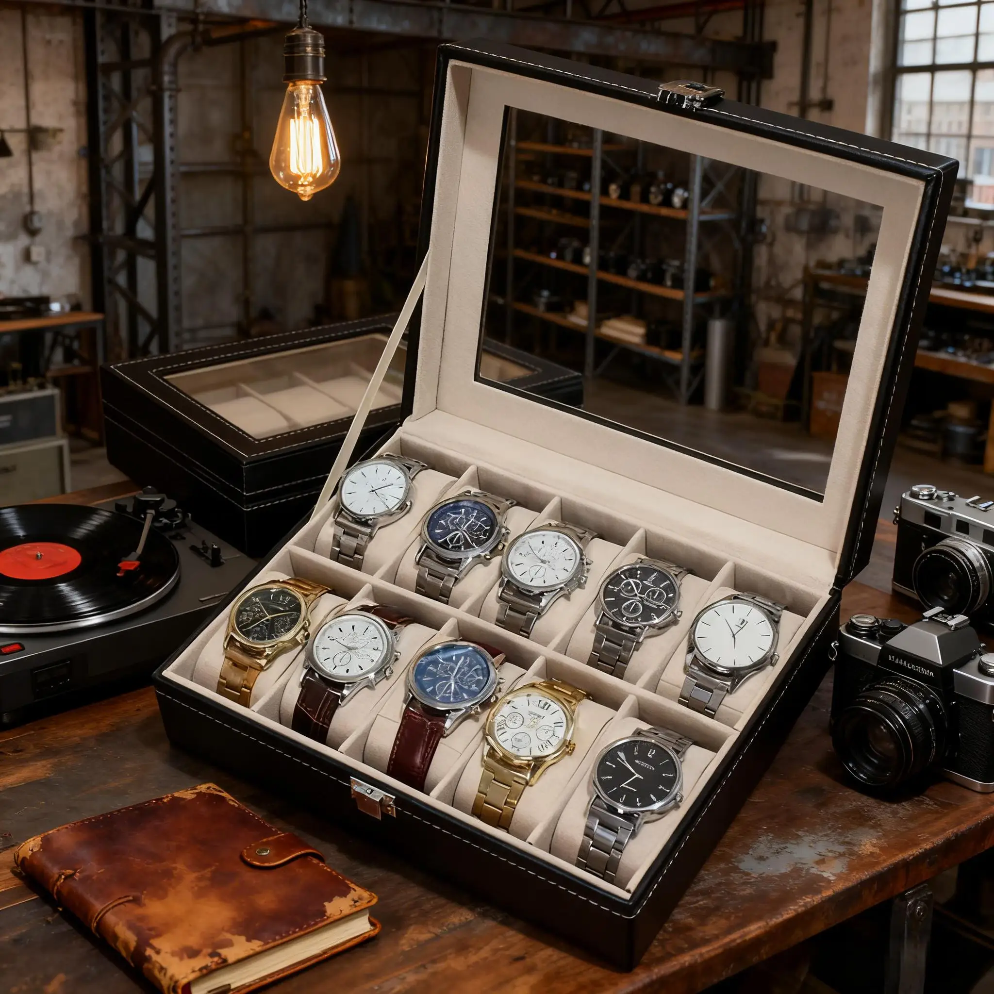 10-Slot Luxury Black Mechanical Watch Display Case with Lockable Plush-Lined Wood Box,Watch Collector's Storage Box image 3