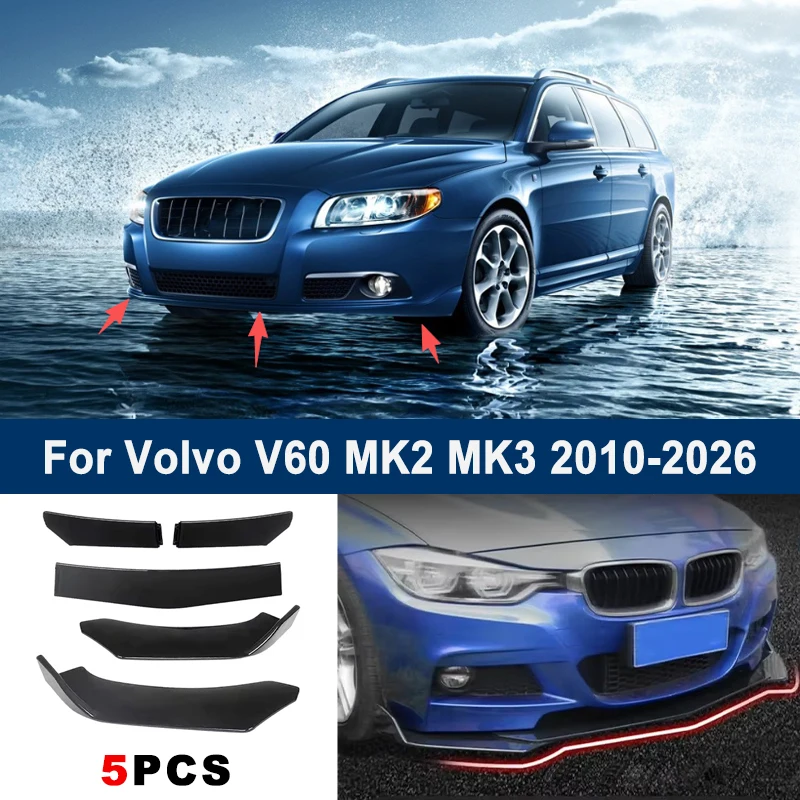 

Adjustable 5Pcs Sectional Front Spoiler Lip For Volvo V60 MK2 MK3 2010-2026 Front Bumper Splitter Car Exterior Sport Body Kit