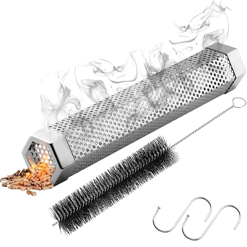 LMETJMA-Juego de tubos ahumadores de pellets para acampar, tubo ahumador de madera de acero inoxidable de 12 pulgadas, tubo de humo para barbacoa, ahumador de pellets JT498