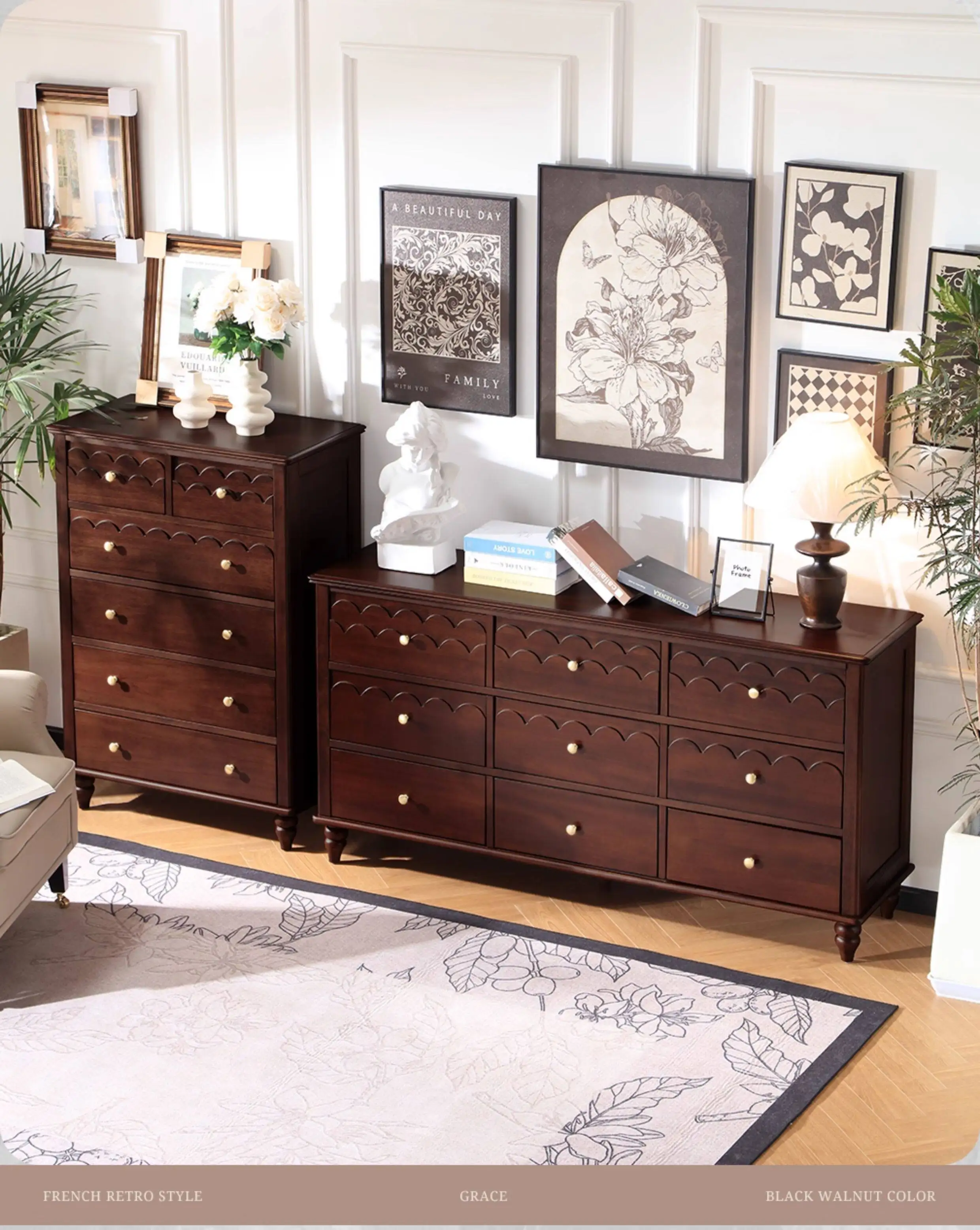 PYH retro solid wood nine chest cabinets, bedroom lockers, 9 chest cabinets, solid wood drawer cabinets