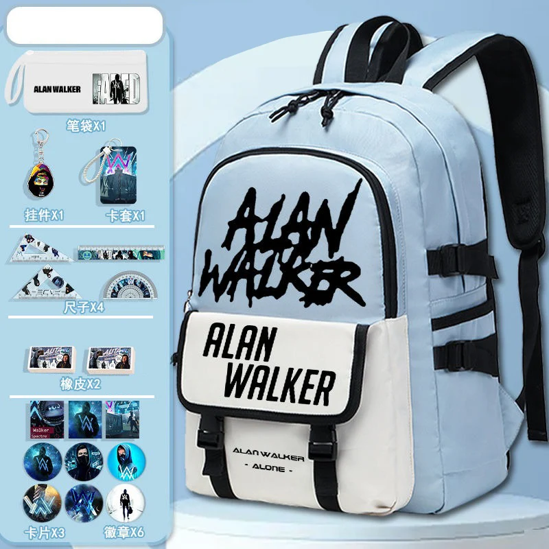 Breathable mesh,Black White Blue,Alan Walker,AlanWalker,Student Kids Teens School Bags,Large Capacity Anime Backpacks Girls Boys