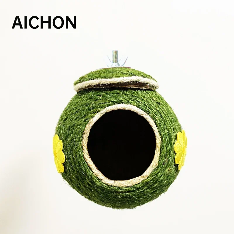

Colored hemp rope, coconut shell bird's nest, budgie's parrot's nest, peony hanging nest, cute summer bird house