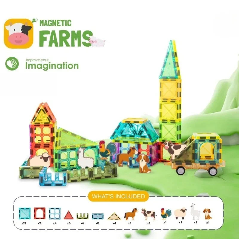 Zestaw Magnetycznych Klocków DIY Farma Zwierząt Przezroczysta Magnetyczna Arkuszowa Układanka Konstrukcyjna Klocki Puzzle Zabawki dla Dzieci Prezenty