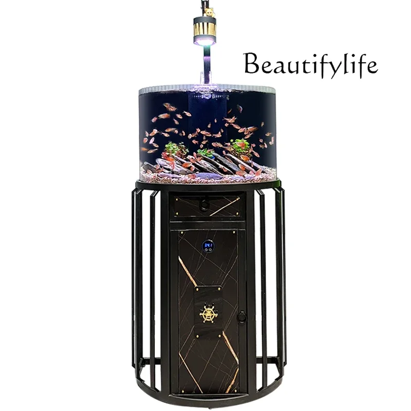 

Stream tank natural pebble living room creative landscaping acrylic bottom filter ecological fish tank