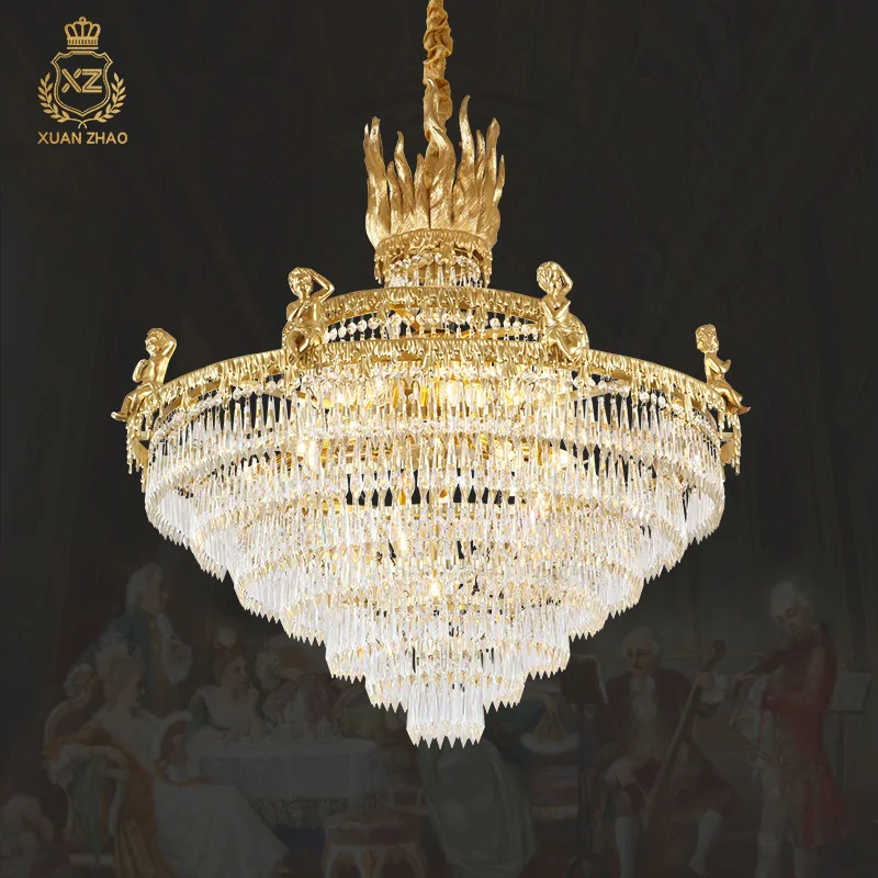 

XUANZHAO European Style Luxury Decorative Lamp Chandelier Large Size Chandelier Brass Crystal Foyer Chandeliers