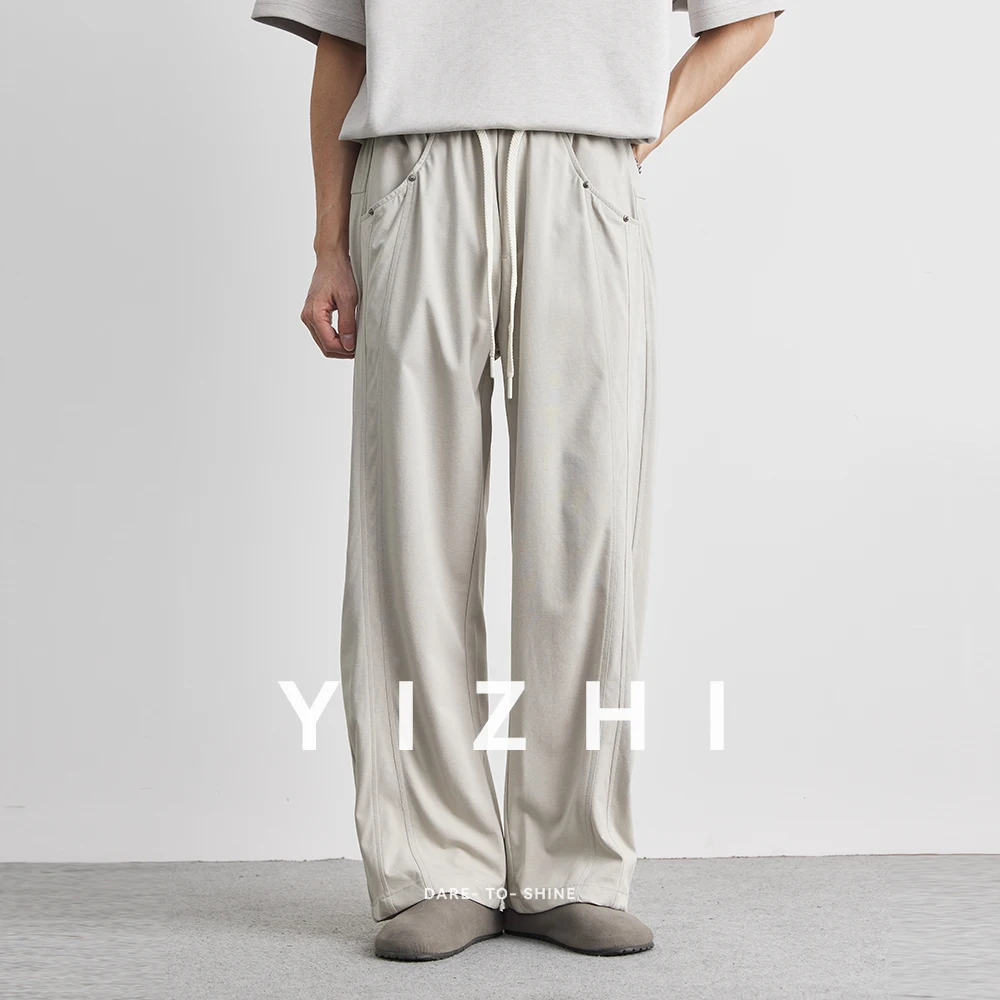 Men's Tencel Casual Pants Summer 2025 New Style Drape Loose Thin Wide Leg Pants American Straight Sports Outdoor Pants