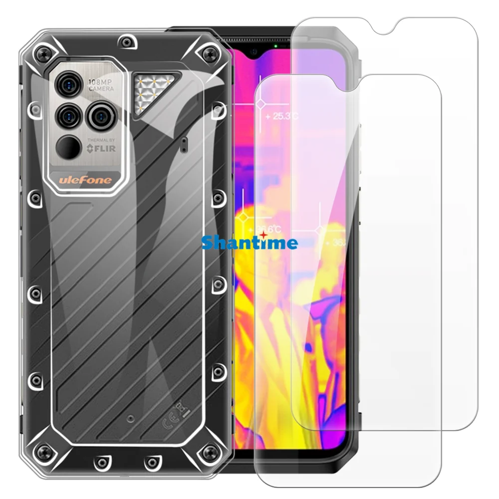 Soft Case + 2 Pack Tempered Glass Screen Protectors for Ulefone Power Armor 18T Ultra Full-Body Protection