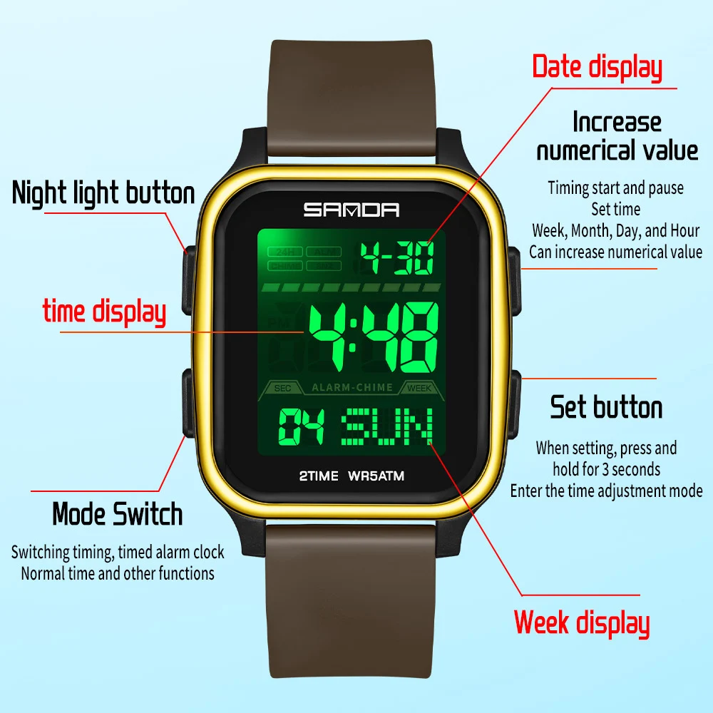 SANDA Sports Waterproof Chronograph Watch Unisex Military-Inspired Digital-Analog for Men & Fashion Use