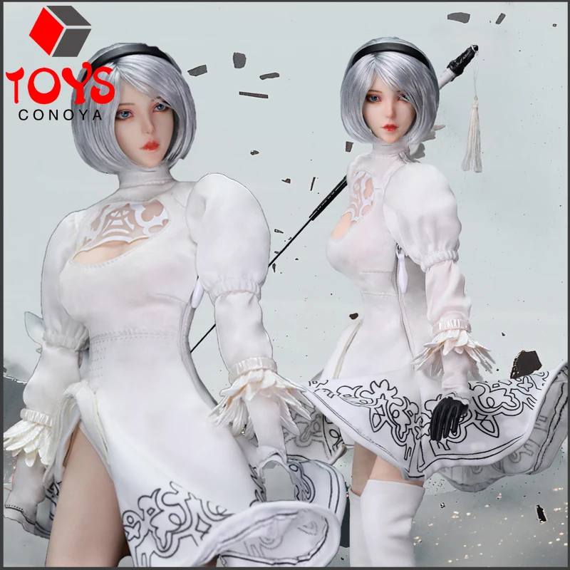 

W TOYS 1/6 Scale 2B Nier Head Sculpt White Clothes Set Model Fit 12'' TBL S10D Female Soldier Action Figure Body Dolls