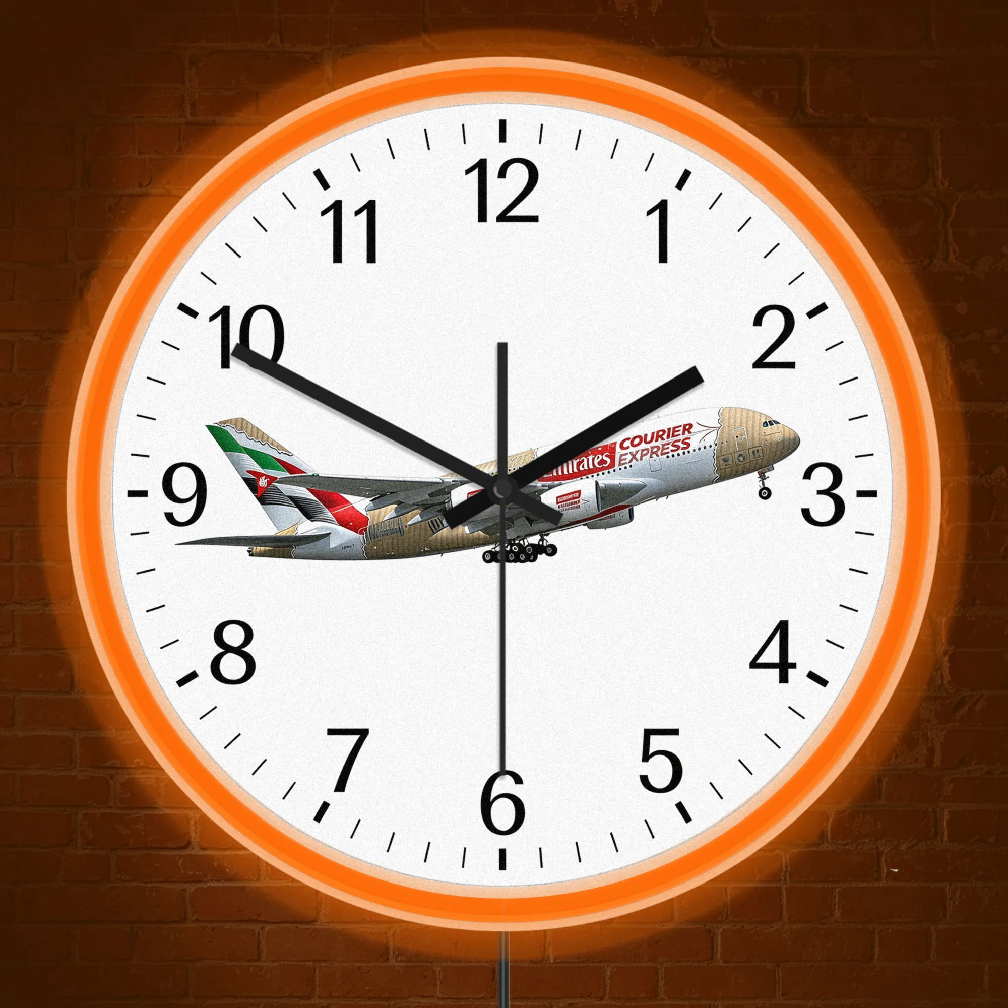 Airbus A380 Jet Plane Neon Wall Clock For Pilot Room Man Cave Large Passenger Airplane LED Light Up Clock Flight Aviation Decor