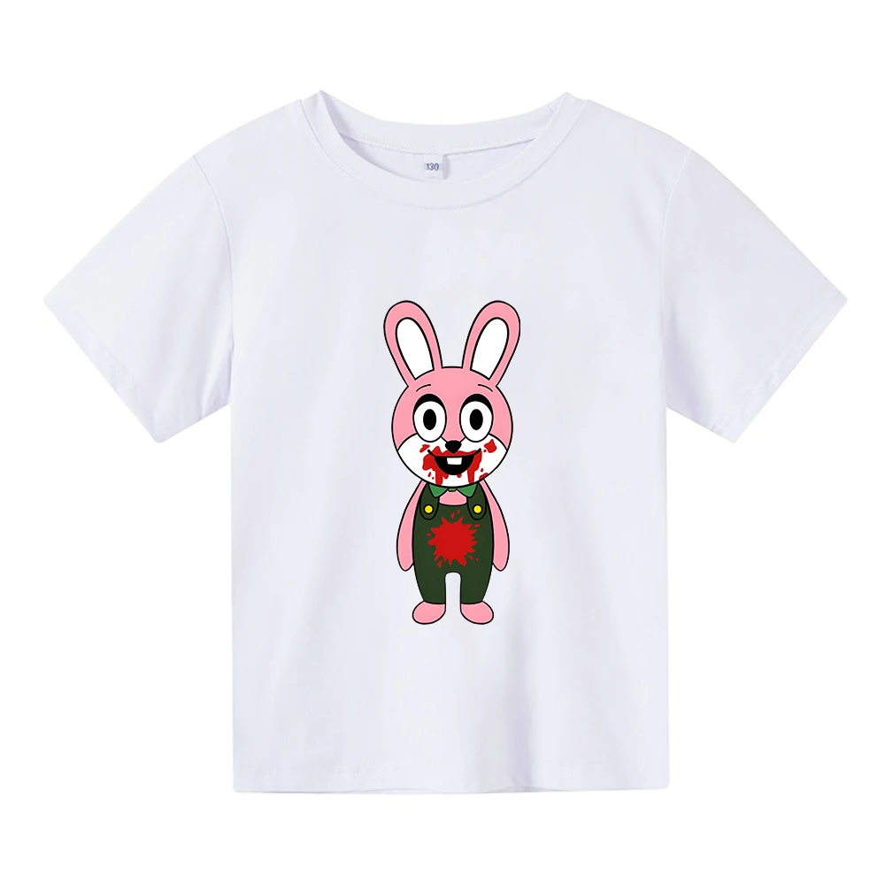 Robbiee The Rabbit Printing T-shirt 100% Cotton Casual Kawaii Tee-shirt Boys and Girls Children Funny Tshirts Short Sleeve Soft