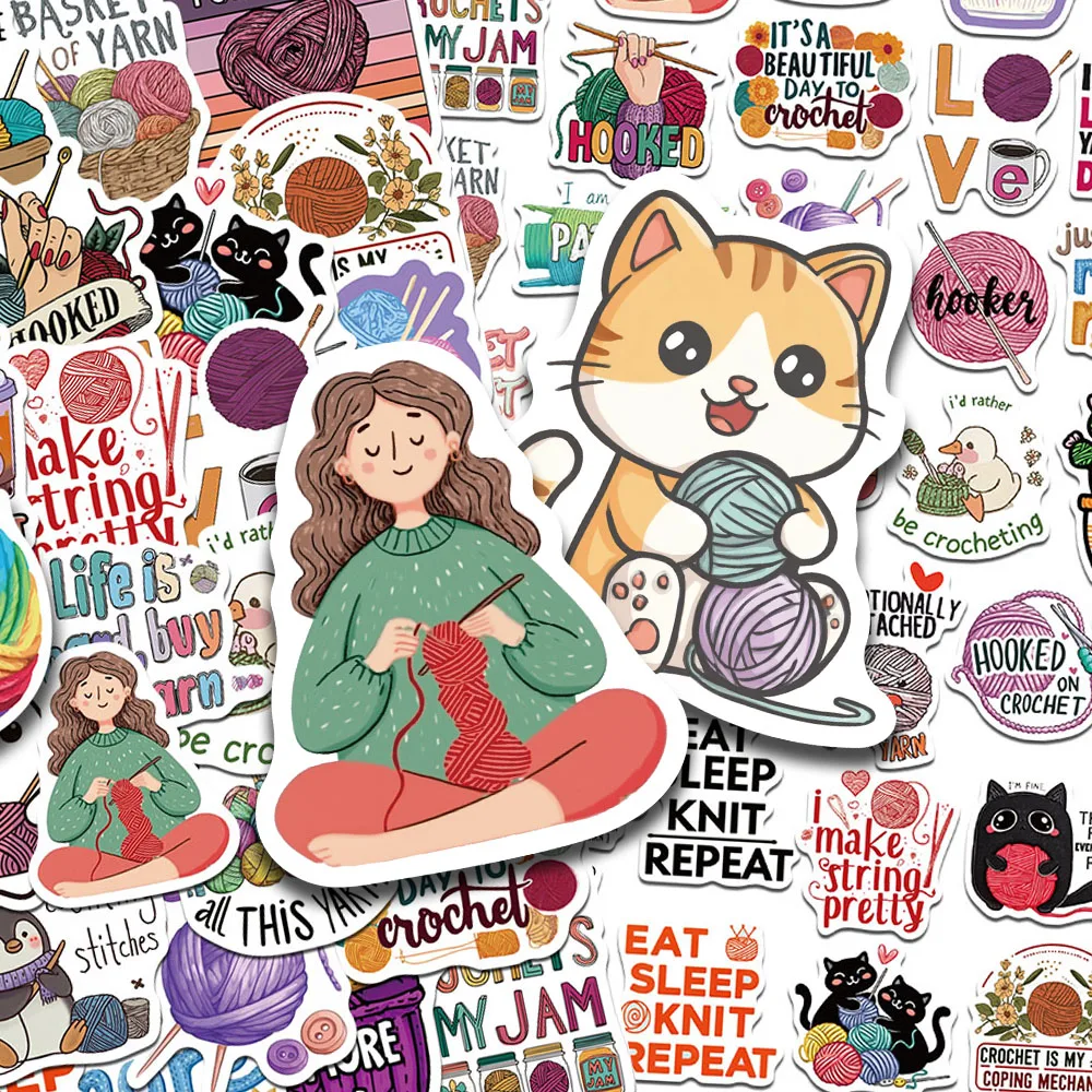 

50pcs Cartoon Knitting Stickers Decals For Phone Laptop Scrapbook Skateboard Guitar DIY Graffiti Aesthetic Stickers Gifts