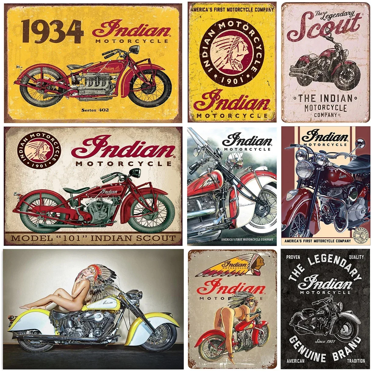 Metal Tin Signs Indian Motorcycles Scout Est 1901 Decoration Iron Pain G Metal Decorative Wall Art Vintage Signs Garage Club Bar