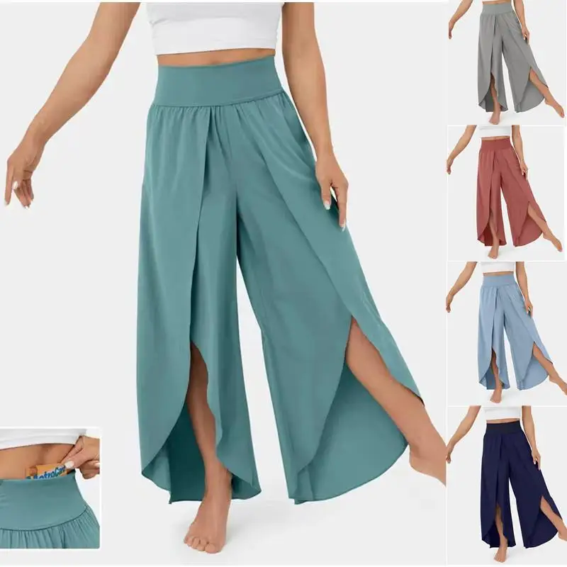 High Waist Split Loose Women's Yoga Casual Pants Versatile Slimming Wide Leg Pants Asymmetric Design Commute Style