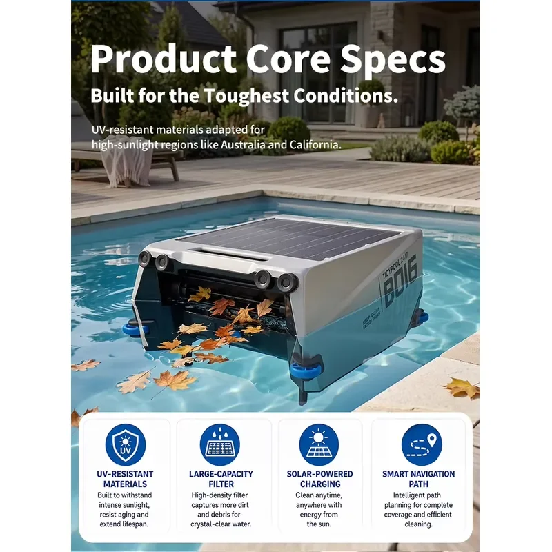 STROVAN Pool Skimmer Robot Solar Powered Automatic Surface Cleaner Debris Collector Inground Pool OEM
