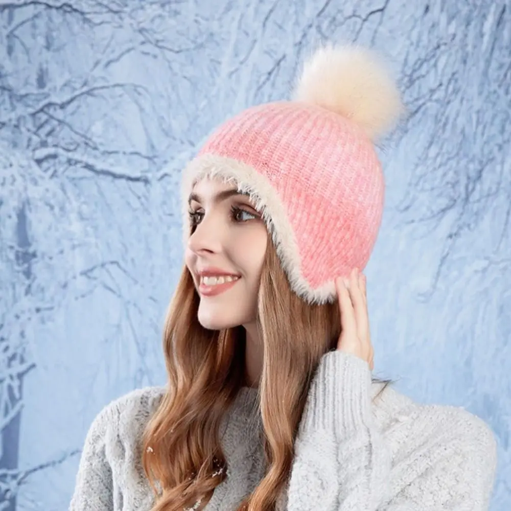 Comfortable Cold-proof Colorful Knitted Hat Keep Warm Plush Beanies Hat Colorful Ear Protection Hat