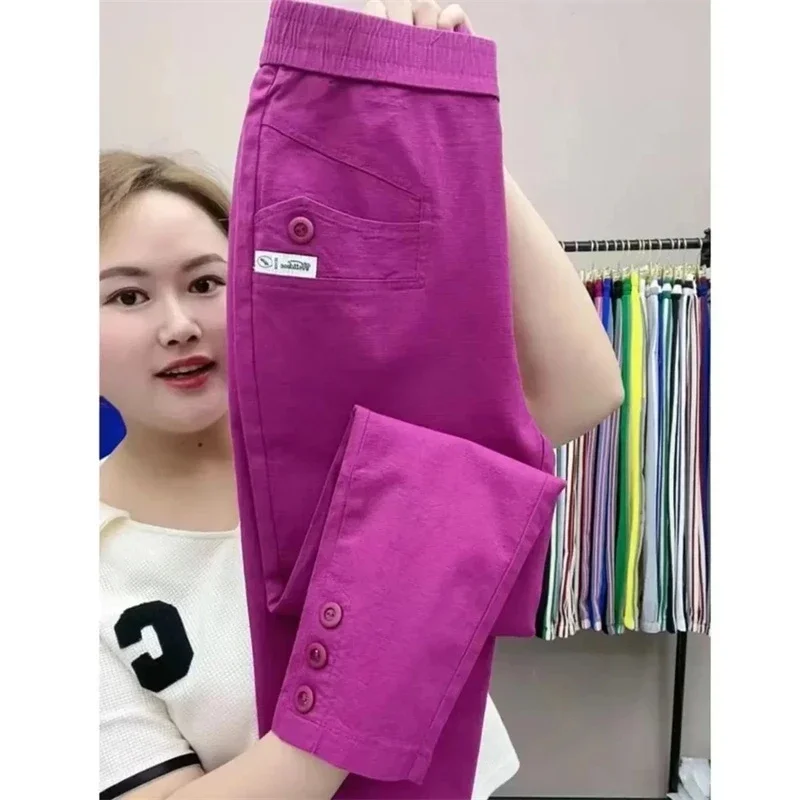 

Women Cotton Linen Harun Pants Summer Loose New Ladies High Waist Versatile Thin Slim Casual Pants Female Nine-Point Pants Z682