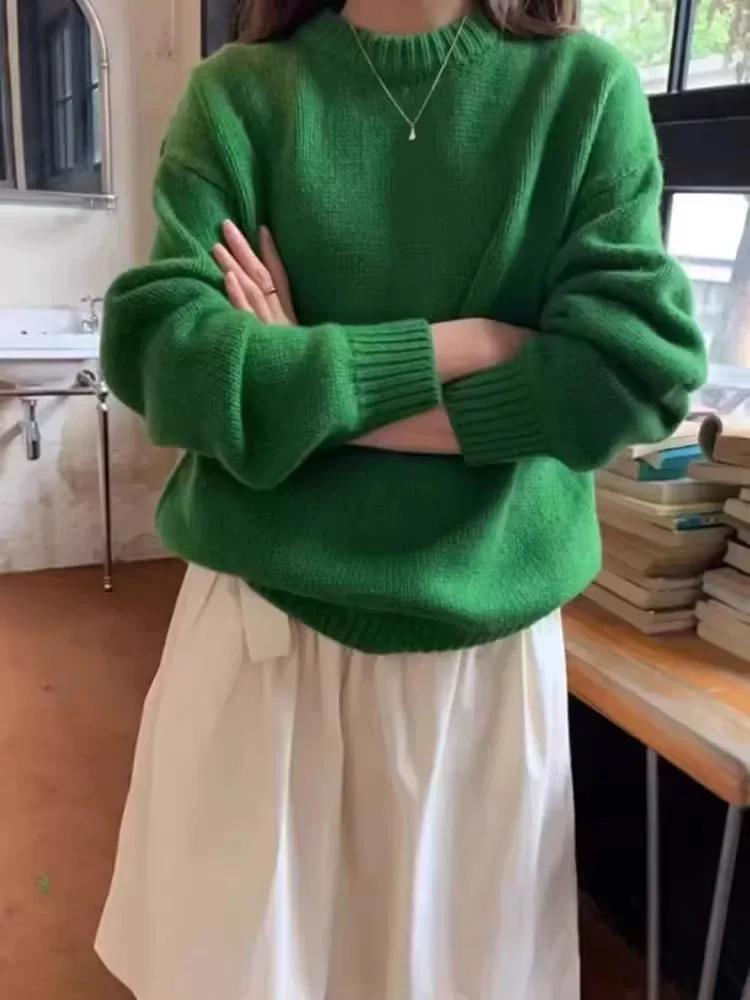 

2025 NEW Hot Sale Of The Season New Ultra Soft Top Grade Sheep Cashmere Korean Loose Slimming Solid Color Basic round Neck Overh