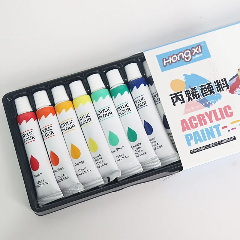 1PC Acrylic Paint Set 12 Colors 12ml Waterproof and Safe Watercolor Paint for Children and Students Art