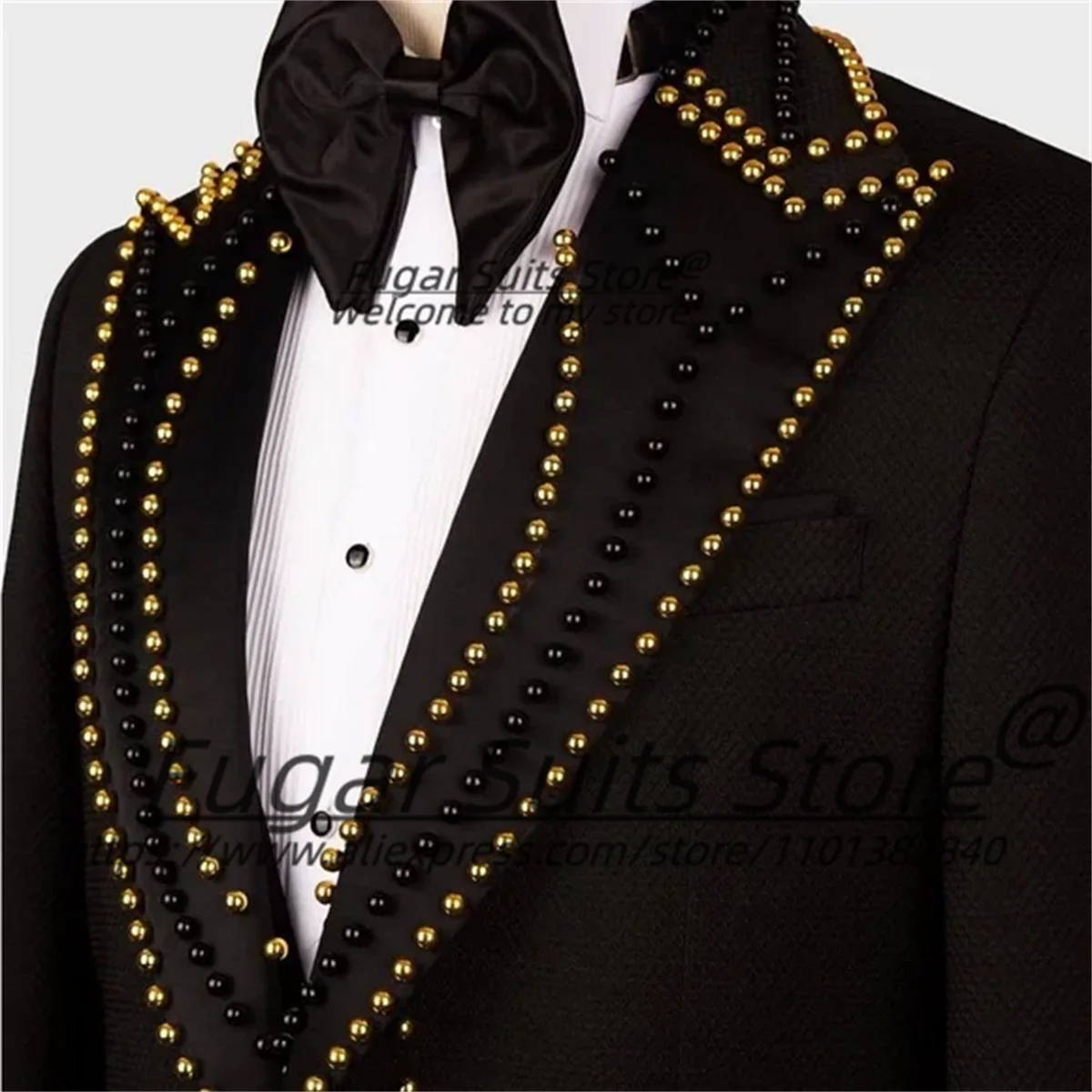 High-qublity Beadwork Groom Wedding Tuxedos Slim Fit Peak Lapel Men Suits 2 Pieces Sets Handsome Male Blazers Casual Ropa Hombre