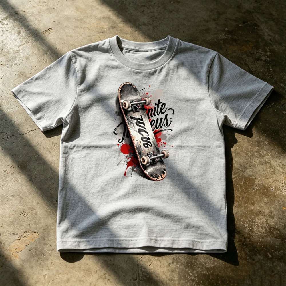 Street Fashion Culture - เสื้อยืดลายสเก็ตบอร์ดสีแดงพร้อมตัวอักษรพิมพ์ลาย สไตล์แฟชั่นคนเมืองสำหรับผู้ชาย เสื้อยืดลายกราฟิกศิลปะวัฒนธรรมสตรีทสเก็ต เท่ๆ สไตล์สเก็ตเตอร์