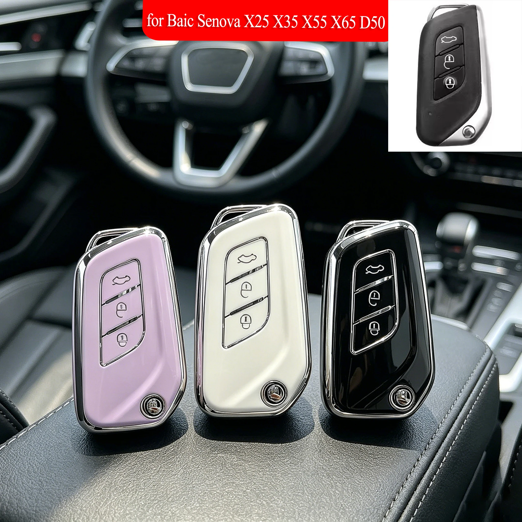 soft TPU Key Caps Car Keychain Holder For Baic Senova X25 X35 X55 X65 D50 for Changhe Q25 Q35 A6 wallet fob Key Cover Case