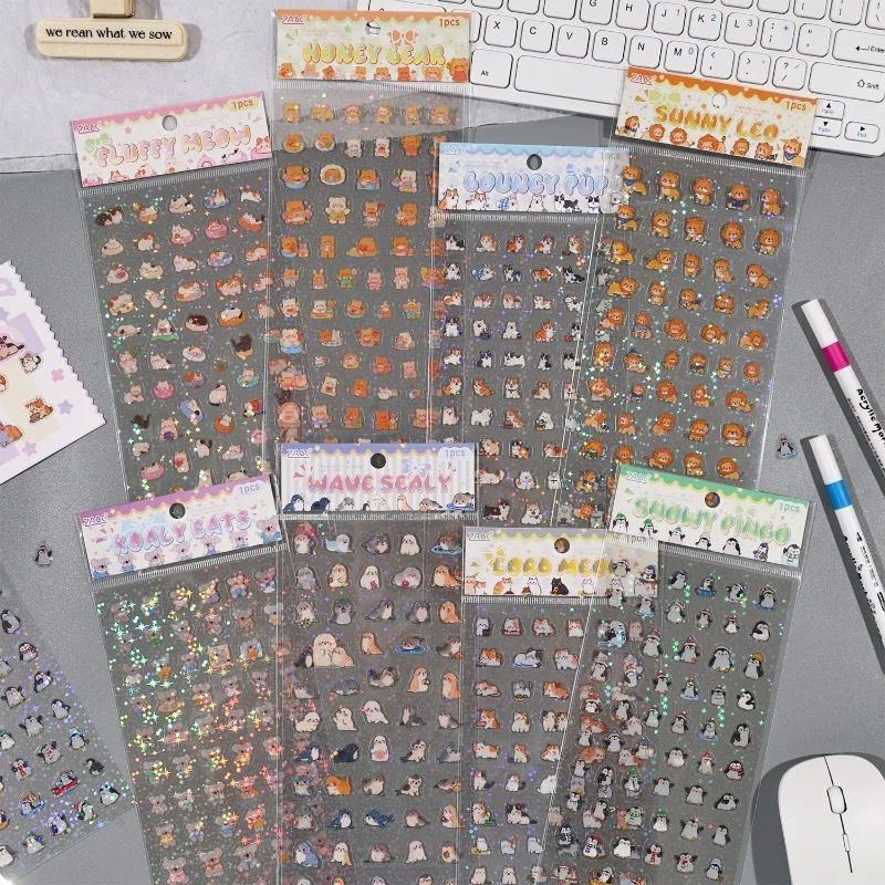 

Лазерные наклейки для домашних животных Happy Friends, наклейки для скрапбукинга для детей, журнал, безопасные наклейки для детей, поделки своими руками, милые наклейки с животными