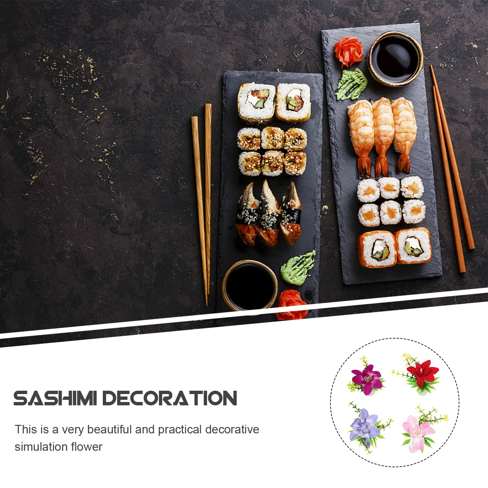 

4pcs Sushi Plate Decorations Vivid Artificial Flower Adornments Fake Flower Plants For Restaurant Hotel Sashimi Salad