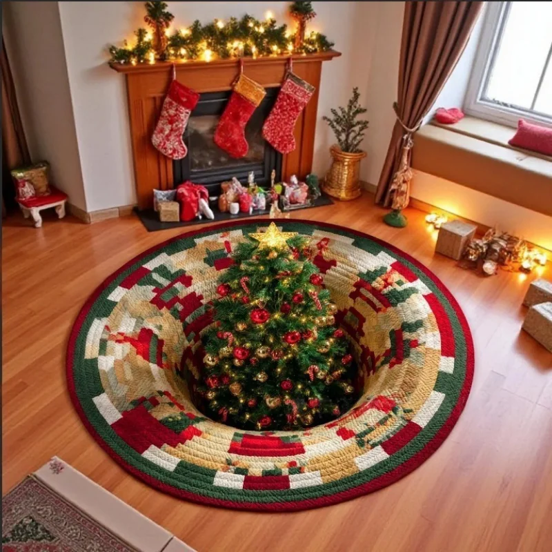 VIKAMA Xmas 3D Santa Round Doormat Funny Waving Claus Rug Snowflake Floor Mat Bedroom Living Room Holiday Home Decoration 2027