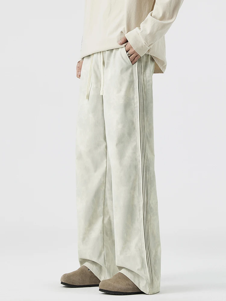 

Tie-dye Men's Striped Pants Autumn New Straight Casual Drawstring Fashion Korean Sweatpants Comfortable Loose Wide Trousers Male