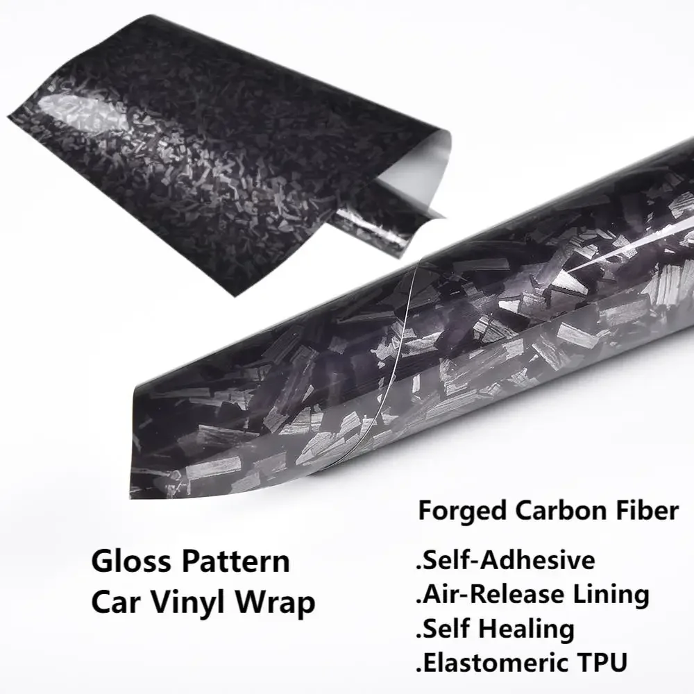 Tpu High Flexible Glossy Black Forged Carbon Fiber Car Vinyl Wrap Film Sticker Air Release Free Self Adhesive Car Wrapping Film