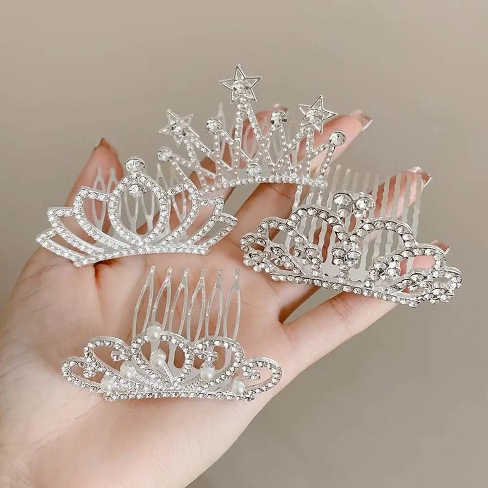 Flower Crystal Crown Hair Comb Elegant Pearl Star Children Tiara Headband Butterfly Hollow Rhinestone Hairpins Party