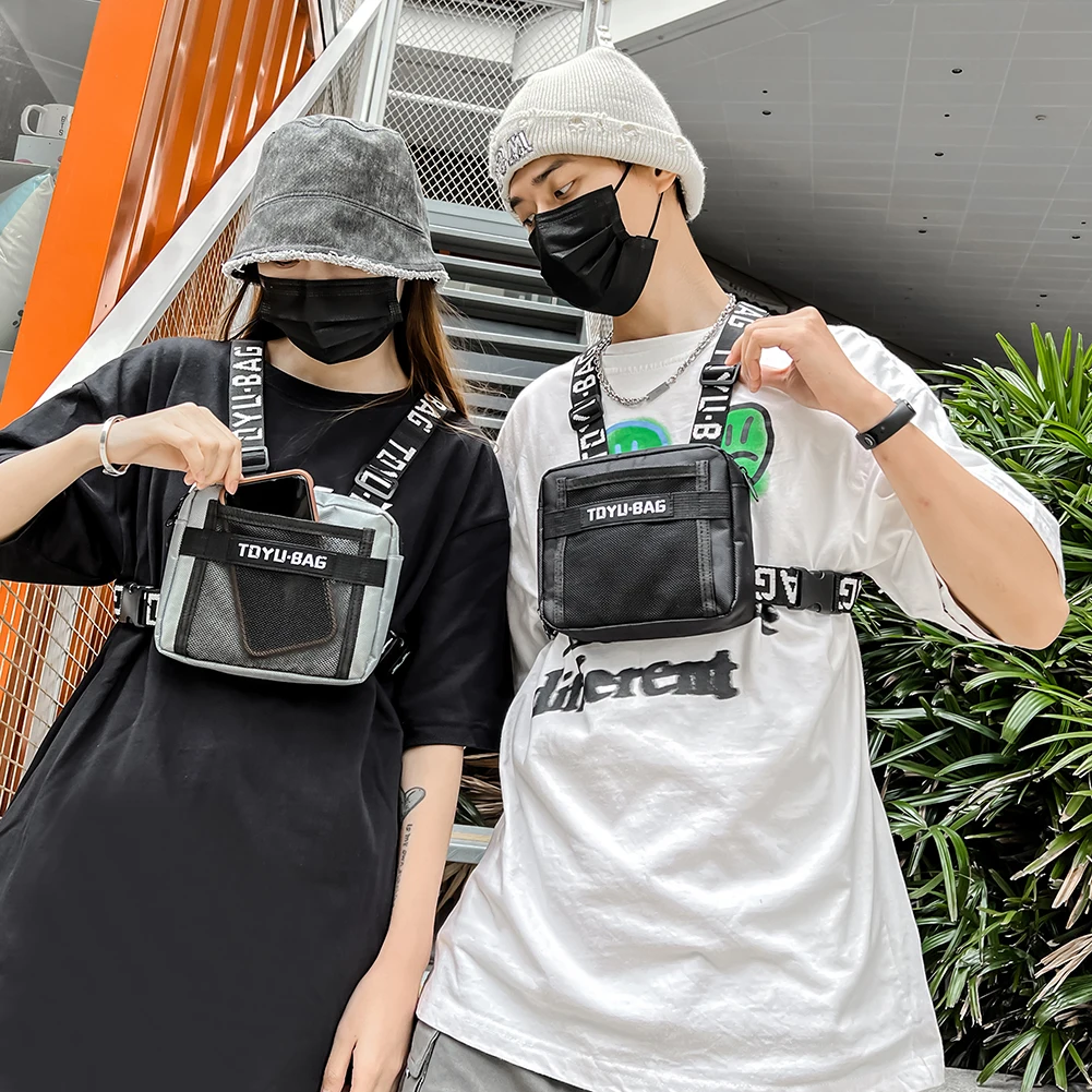 Ajustável Nylon Chest Rig Bag para homens e mulheres, Vest Fanny Pack, Outdoor Hip Hop Streetwear, Travel Waistcoat Bags, moda