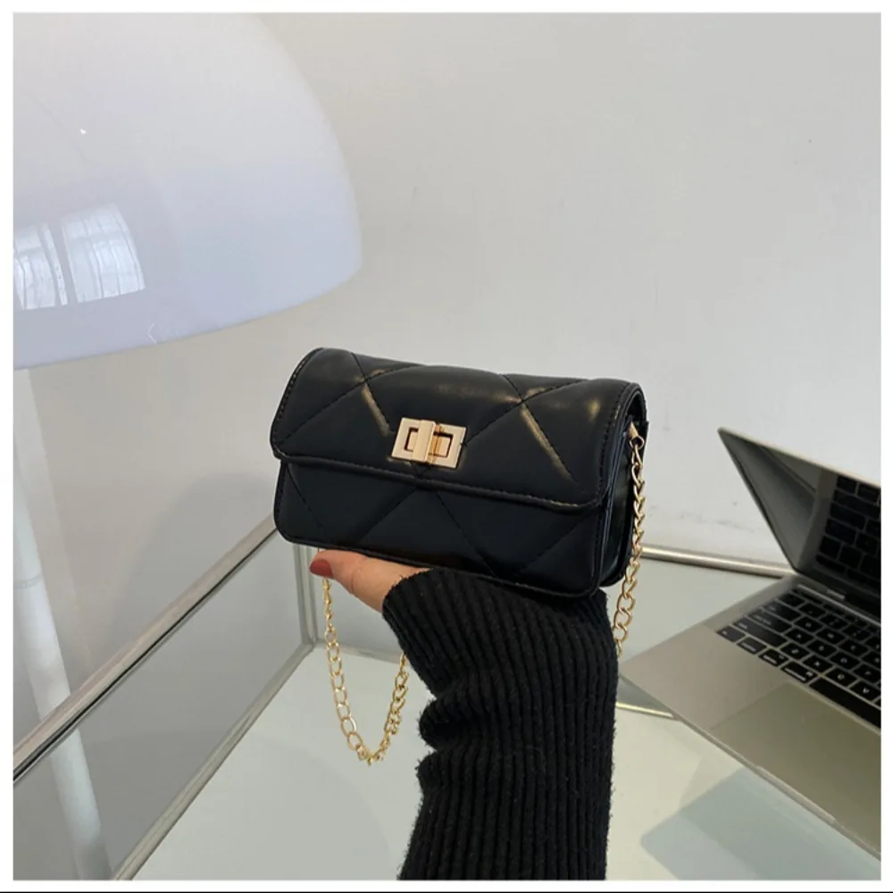 Casual Chain Pure Color Small Square Bag Metal PU Chain Handbags Messenger Bag