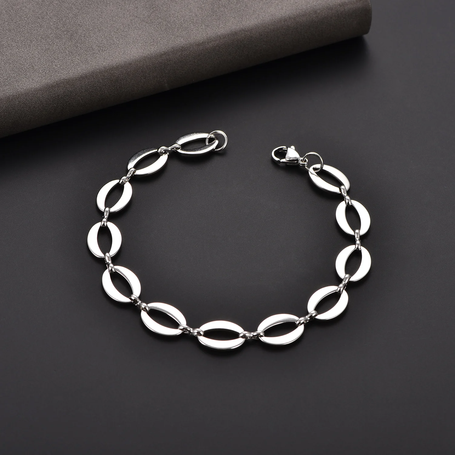 Ovale Form Runde Handkette Edelstahl Armband Fußkettchen Kubanische Gliederkette Damen Herren Metallschmuck Zubehör – Detail 1