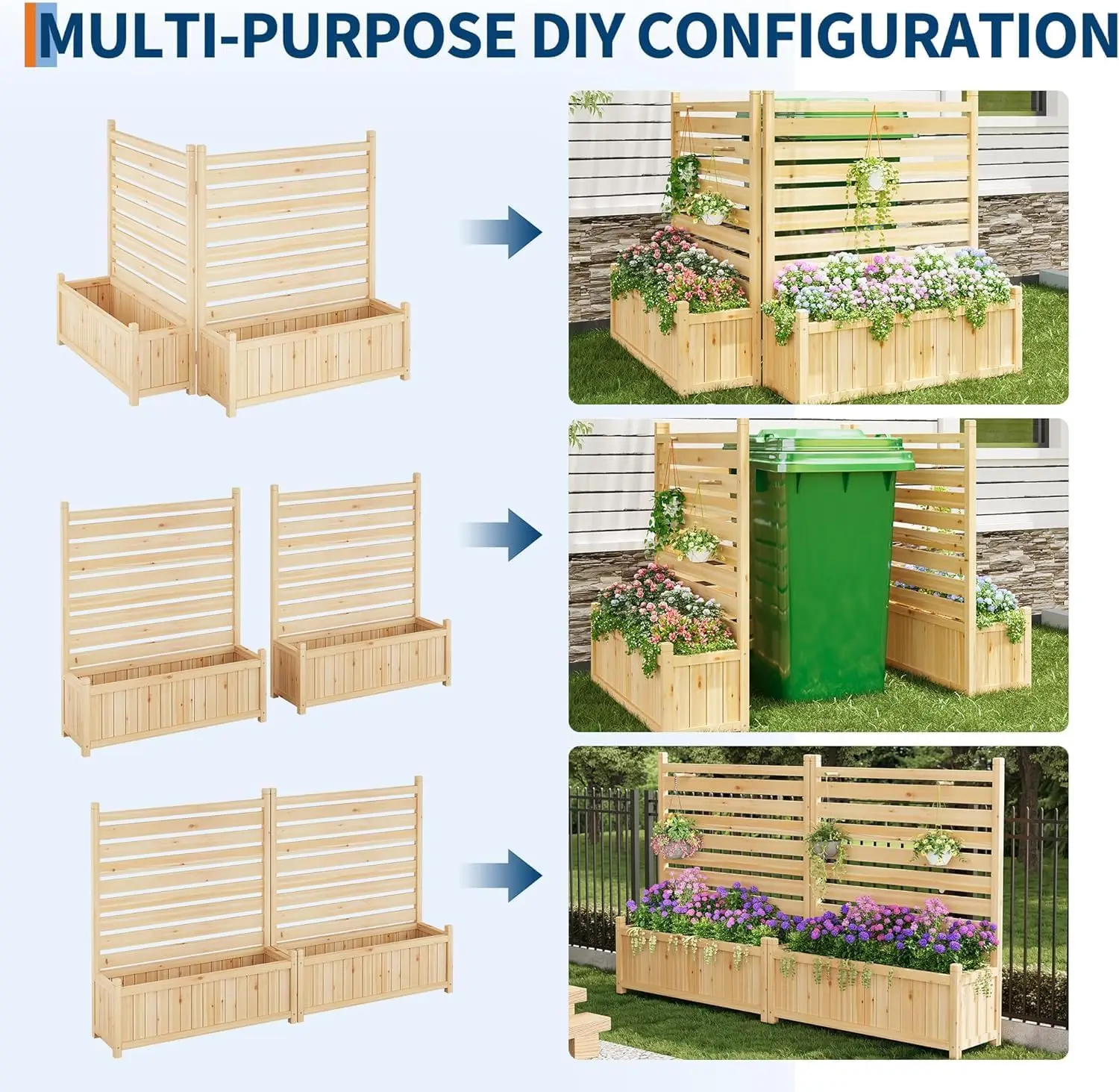 33x40 Inch Privacy Fence Panel 2-Pack Wooden AC Trash Screen with Planter Box Yard Decor for Pool Patio, Customized