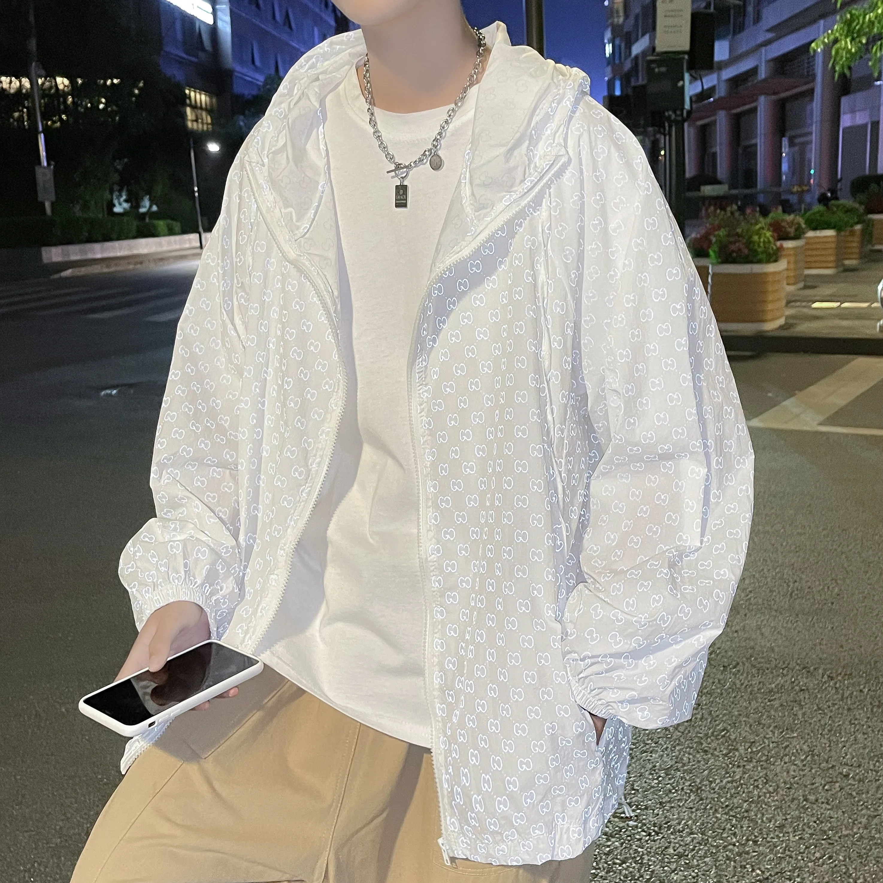 

Baroque Sle Men's Spring Summer Lightweight Loose Reflective Jaet Anti-Uv Faionable Outerwear Casual Loose Fit Coat