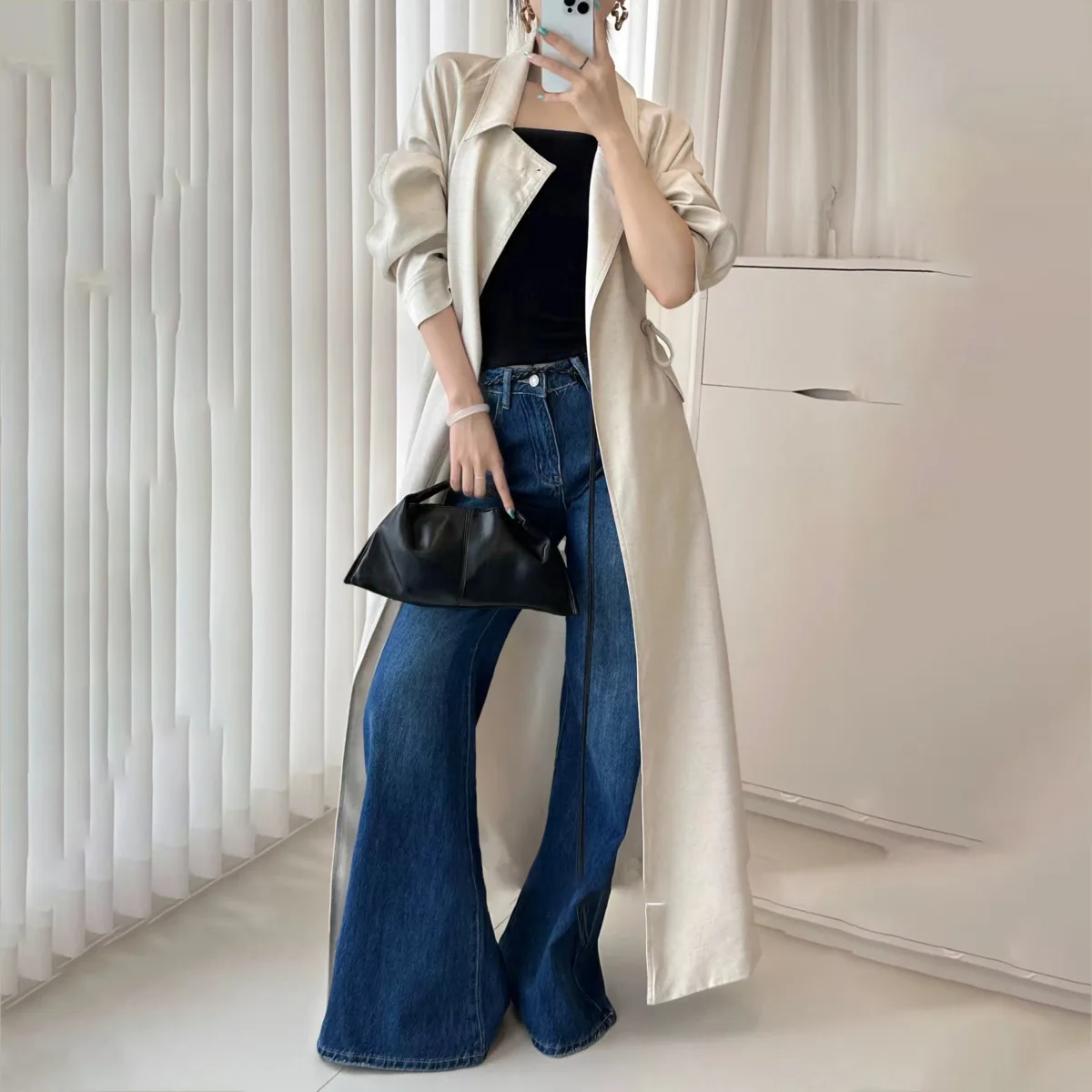 KWTX Damen-Trenchcoat, lang, Frühling 2025, Gürtel an der Taille, Kordelzug, schick, elegant, schmale Passform, lässig, schick, bequem, Premium-Qualität