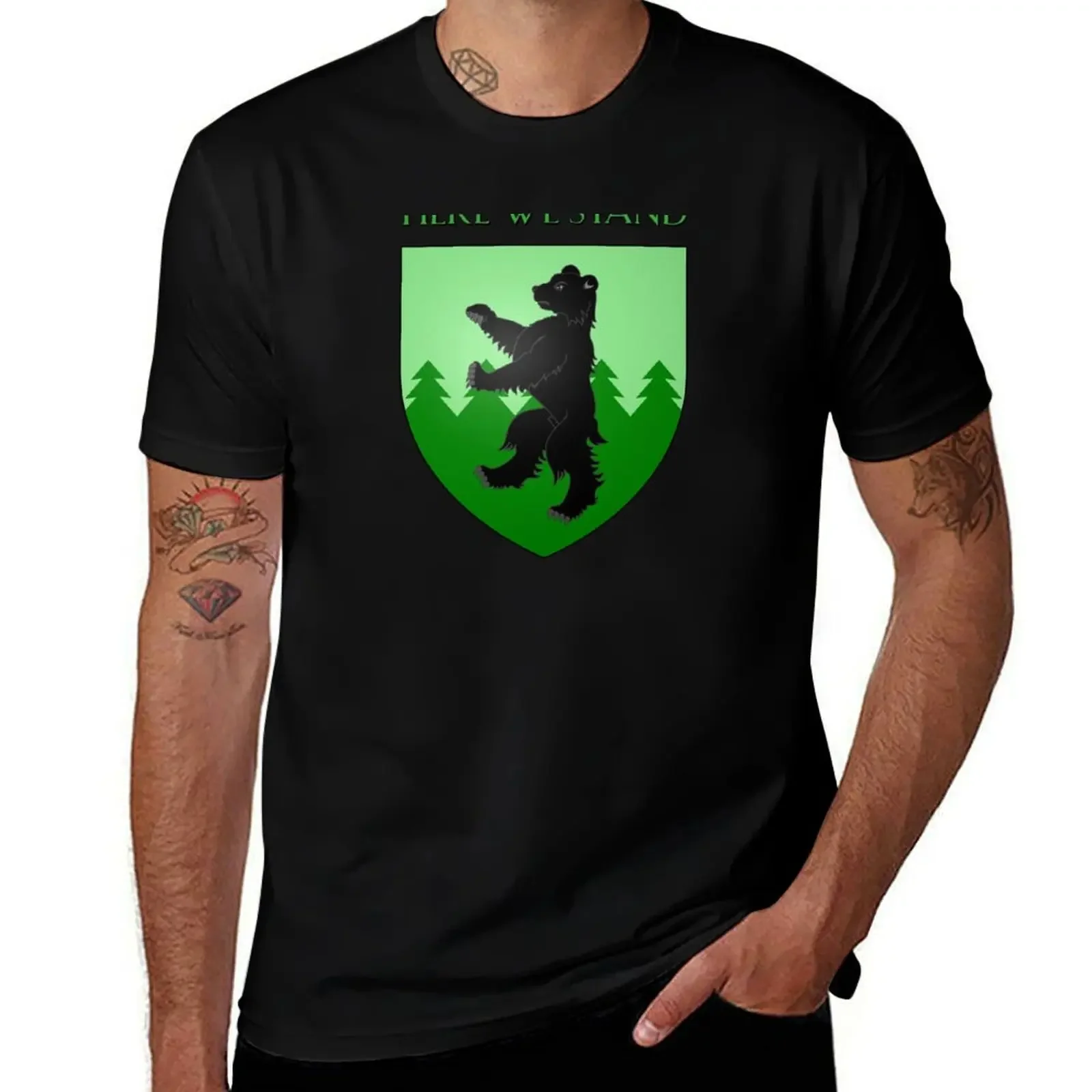 Aquí estamos casa Mormont escudo de armas Heraldry Sigil-un canción de hielo y fuego camiseta ropa estética hombres camiseta