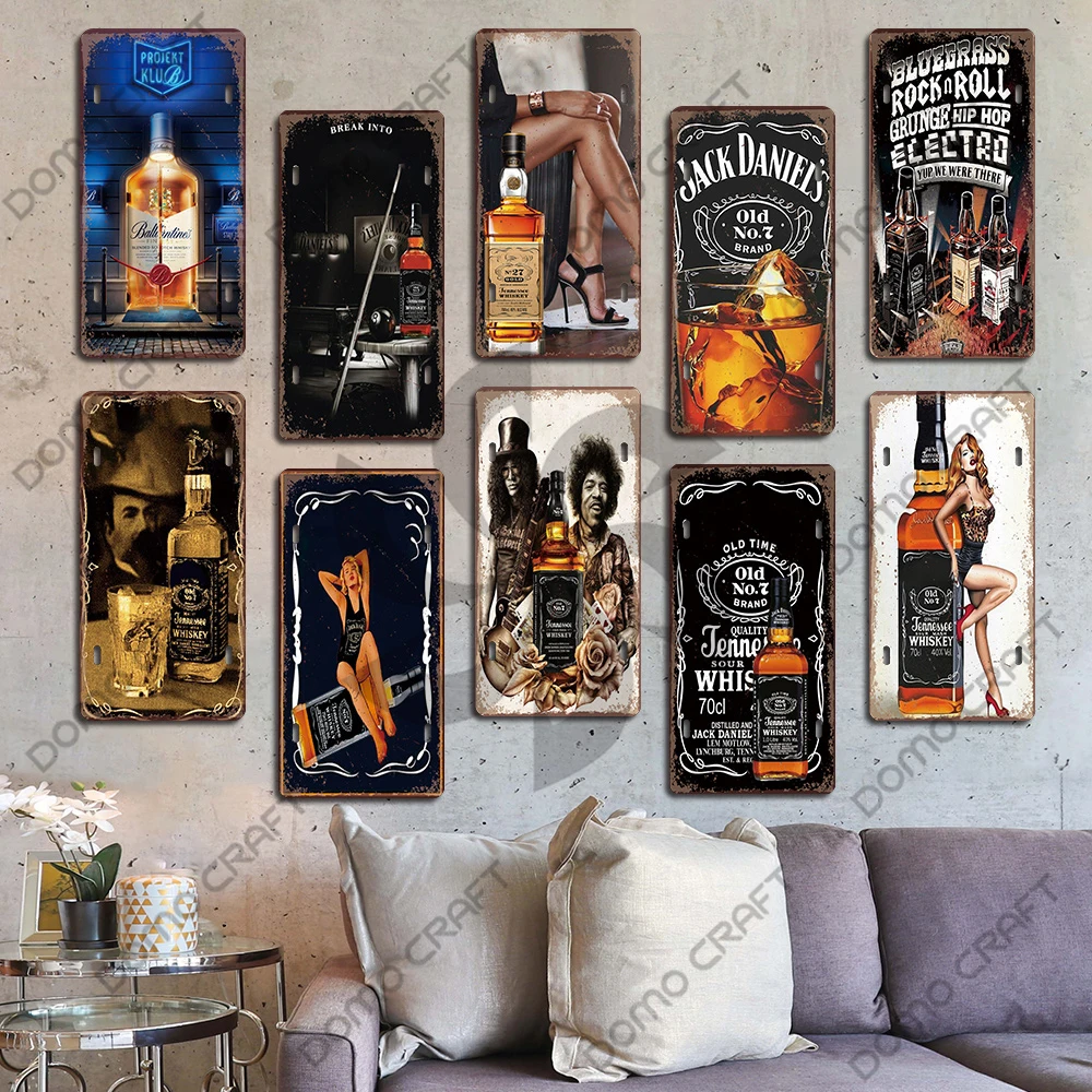 Whiskey Poster Metal Tin Signs Whiskey Girls Wine Glass Vintage Metal Plate Bar Club Pub Living Room Home Wall Decor