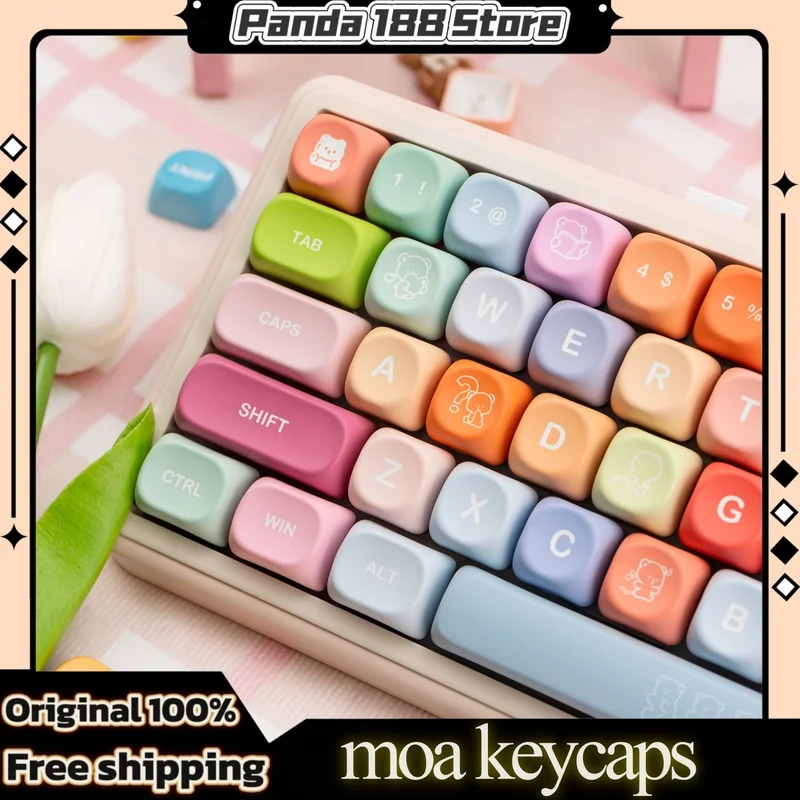 Cute Bear Themed Keycaps 133 Keys Moa Cherry Profile Pbt Thermal Sublimation Customized Mechanical Keyboard Rainbow Keycaps