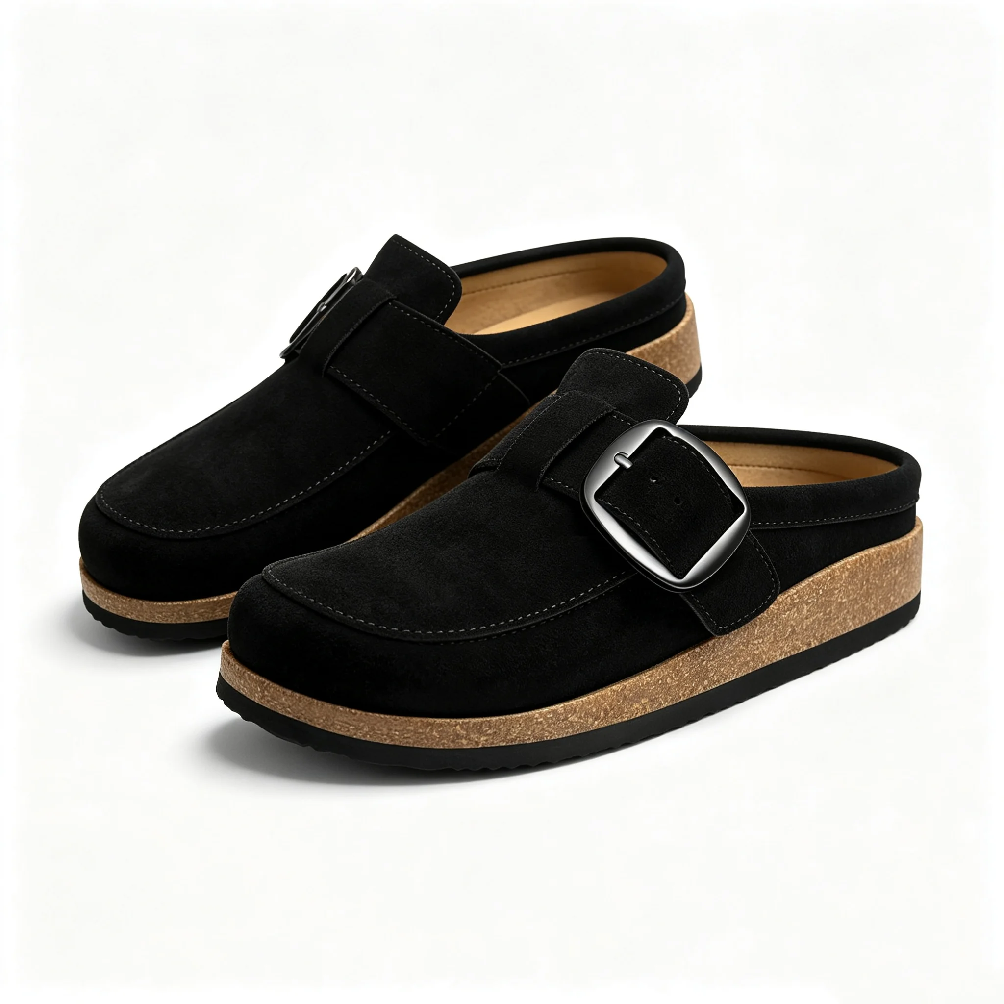 Shevalues Cork Footbed Women's Clogs Slippers Vegan Leather Classic House Slides Cushioned Foam Midsole Mules With Arch Support