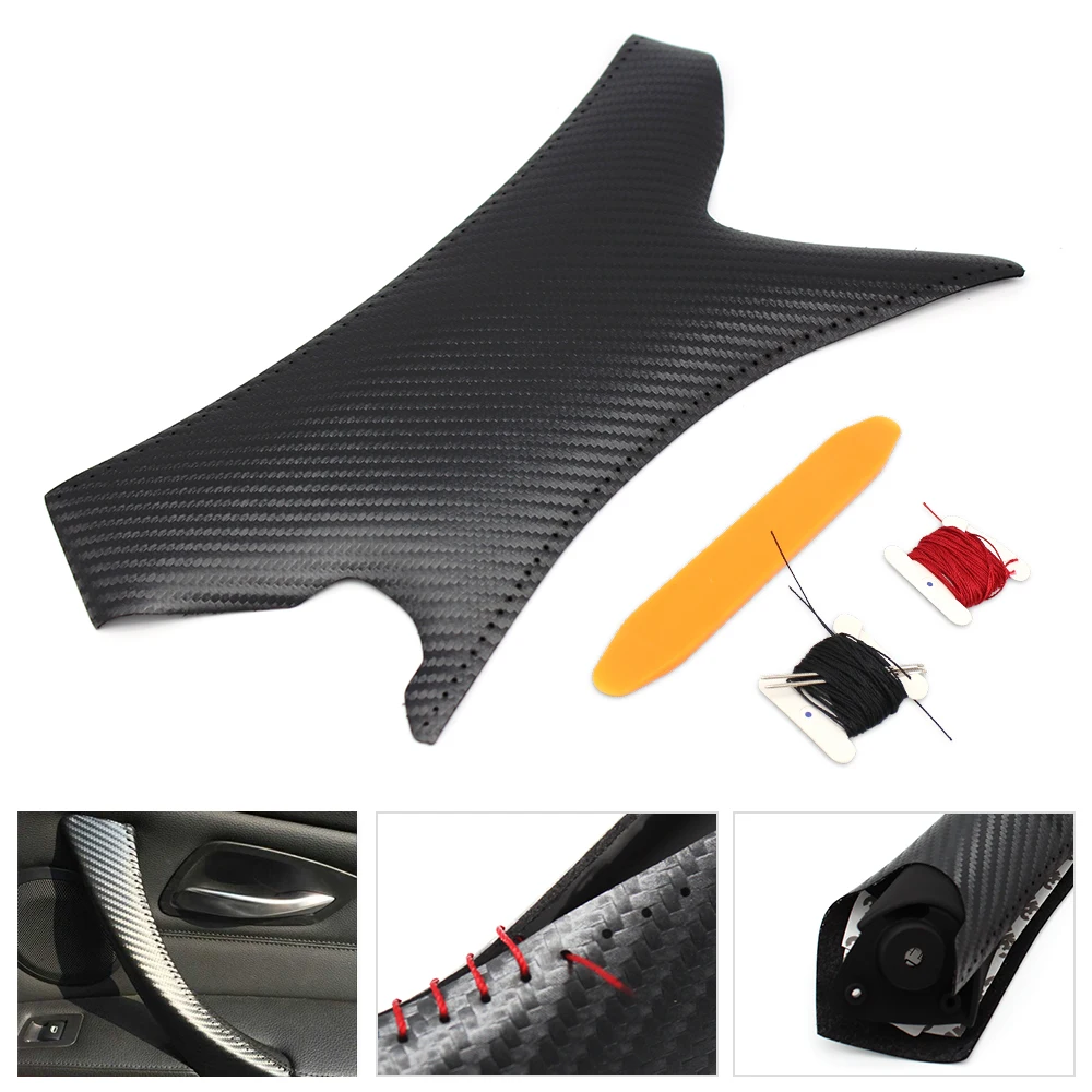 Carbon Fiber Texture Interior Door Panel Handle Pull Trim Microfiber Leather Cover For BMW 3 Series E90 325 320 318 2005 - 2012