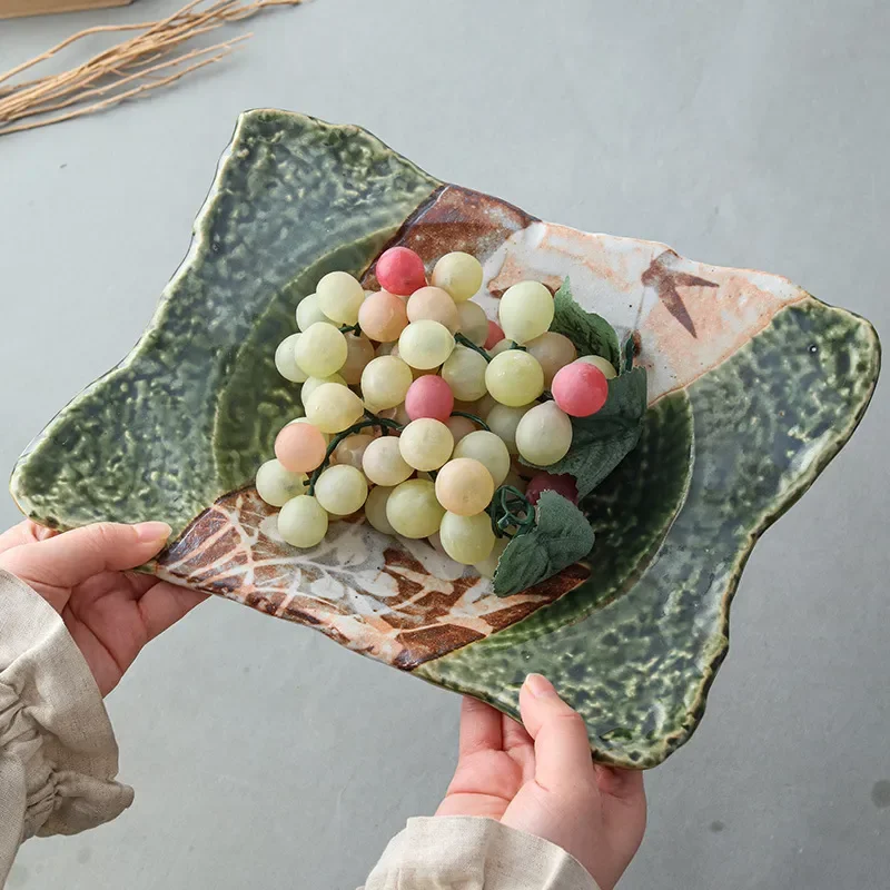 Yakushi Ceramic Rectangular Plate Japanese Style Sushi Dish Long Serving Tray for Household Dining Tableware Kasuka Weaving