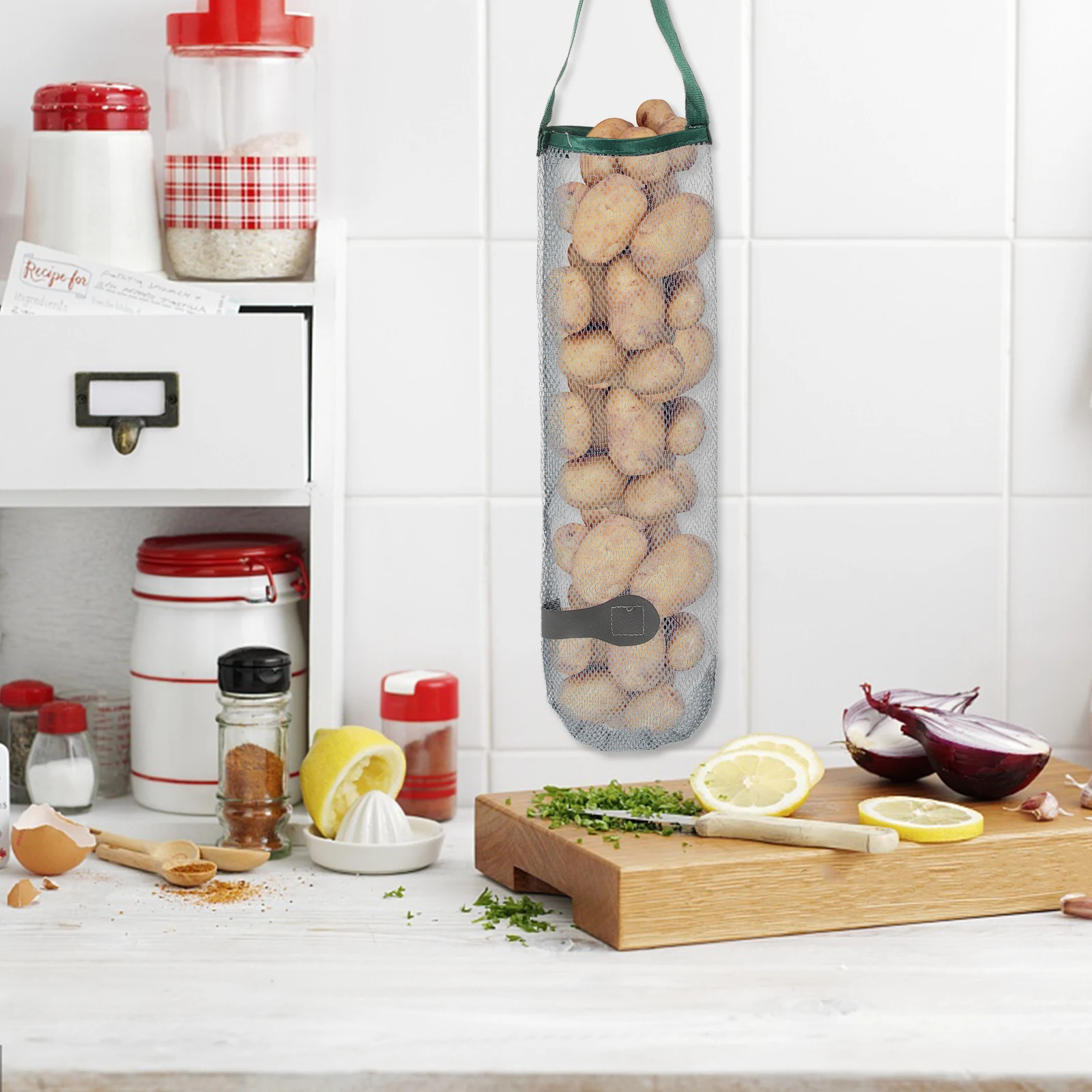 

Kitchen Storage Mesh Bag Trash Organizer Hanging Bin Bags Garbage Dispenser Breathable Sturdy Nylon Wall Mount Vegetable Bag