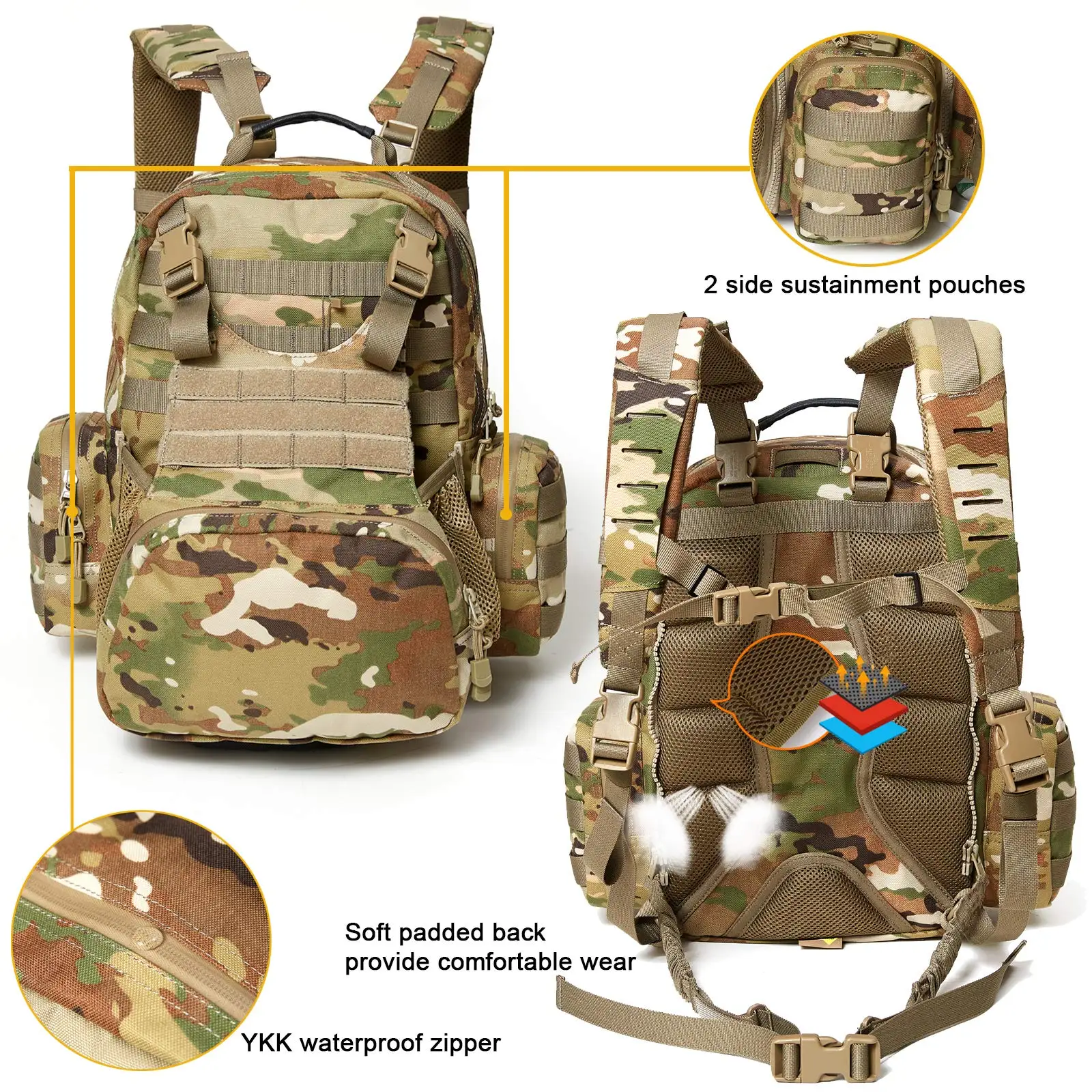 MT wojskowa modułowa kamizelka szturmowa kompatybilna z 3-dniowym plecakiem szturmowym Tac MAS Army Tactic Set kamuflaż OCP