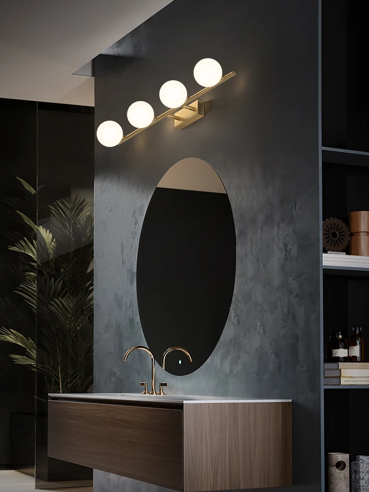 2026 Nordic Bathroom Cabinet Mirror Headlights, Minimalist Bathroom Corridors, Modern All Copper LED Mirror Cabinet Wall Lights
